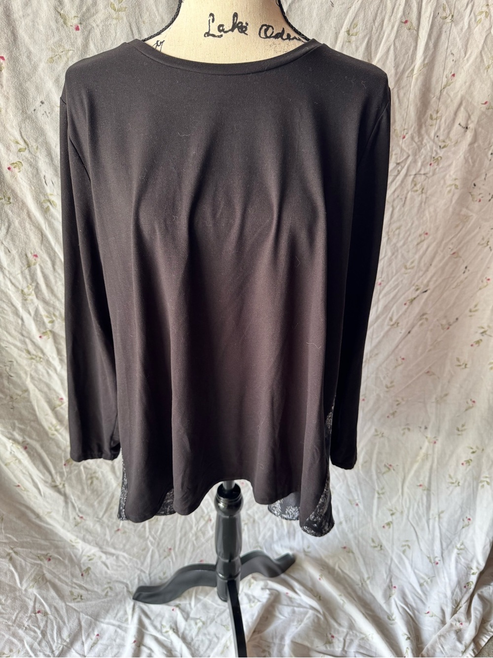 Classic Black Long-Sleeve Women’s Top with Lace Trim